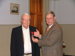 Michael K. Williams presents Sons of Confederate Veterans War Service Medal to Compatriot Ernest C. Allnut.  Compatriot Allnut served in World War II , was decorated with  the Bronze Star, and obtained the rank of Lt. Colonel.
