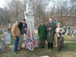Gilmor Camp members and friends gather at the grave of Col. Harry Gilmor on his birthday, January 24, 2007. L to R Mike Williams, "Spider" , Chuck Walker, Retired Baltimore City Police Department , Bob Lyons, Steve Harrison.