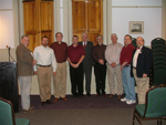 Camp Commander Michael K. Williams prepares to administer the Oath of Office to Col. Harry W. Gilmor Camp Officers for the year 2008.  L to R Commander Mike Williams, Jason Danker, Bruce Null , Dan Pyle, Bob Lyons, Steve Smith, John Ross, Rich Barnett, Elliott Cummings