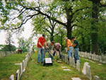 Members of the Col. Harry W. Gilmor Camp #1388 in Baltimore installed 56 new Adopt-A-Confederate marker stones [www.toad.net/~steves/index] on Confederate Hill in Loudon Park Cemetery. The new marker stones were dedicated on Confederate Memorial Day as a portion of the overall Confederate Memorial Day ceremonies conducted by the Maryland Division U.D.C. and the Gilmor Camp, S.C.V.. From left to right - Bruce Null, Hobert Halsey, Steve Adamski, Mike Williams and Jason Danker
